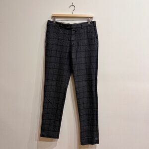 Massimo Dutti Grey Plaid Wool Dress Trousers
